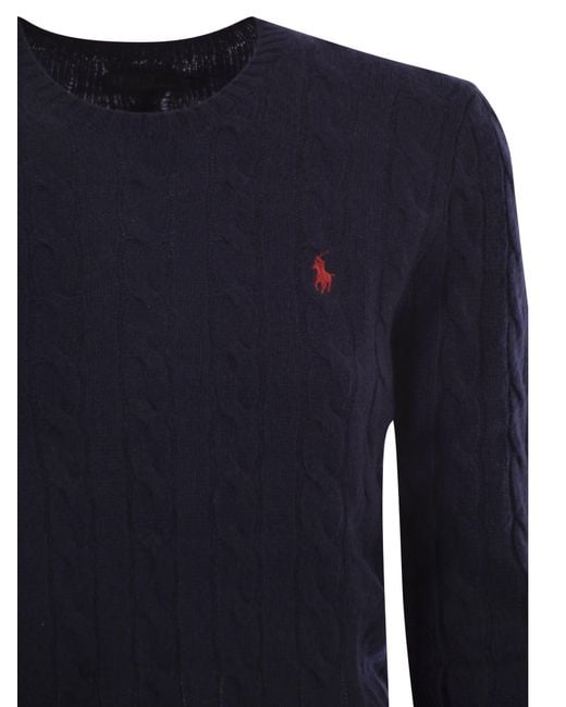 Polo Ralph Lauren Blue Plaited Wool And Cashmere Crew Neck