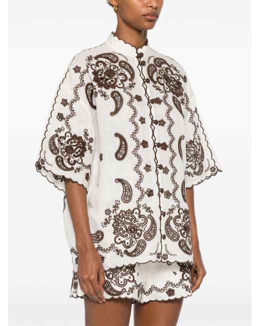Zimmermann White 'Ascension' Embroidered Linen Shirt