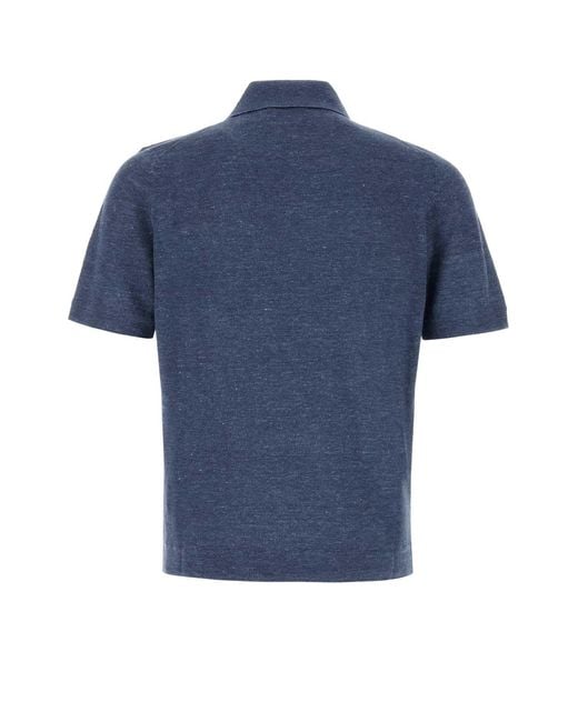 Brunello Cucinelli Blue Melange Linen Blend Polo Shirt