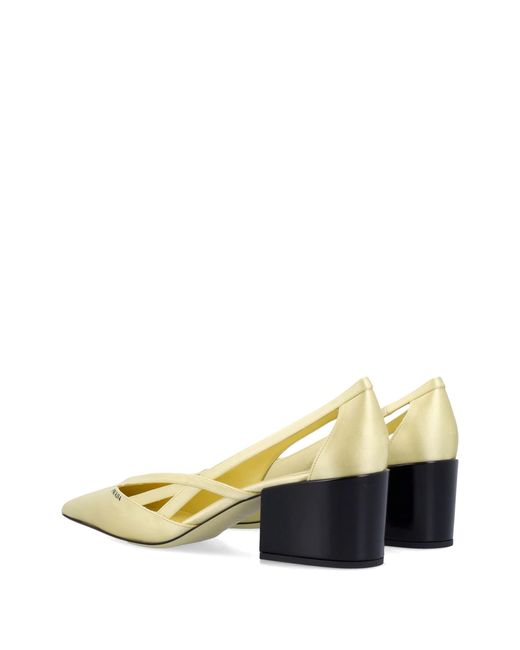 Prada Metallic 55Mm Satin Cut Out Pumps