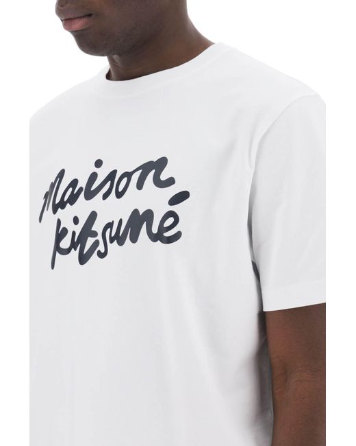 Maison Kitsuné T -shirt Met Logo In Handschrift in het White voor heren