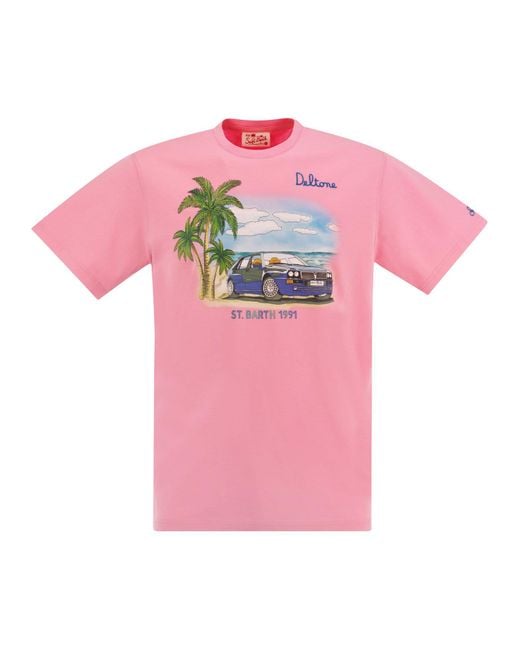 Mc2 Saint Barth Cotton T -Shirt mit Lancia Palm Print in Pink für Herren