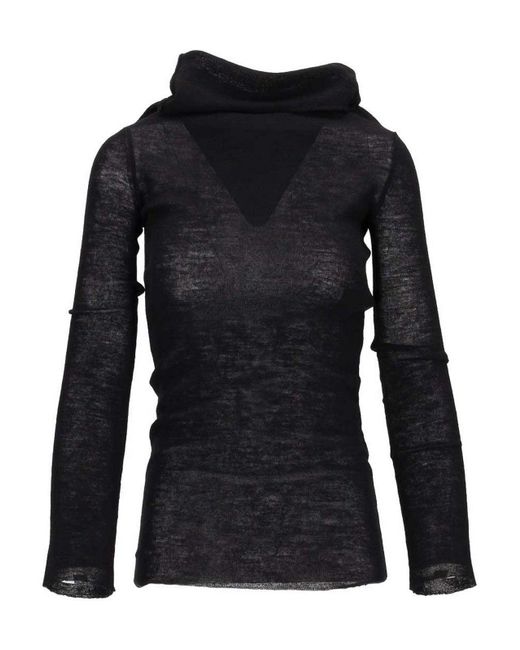 Ann Demeulemeester Tizziana Drop Schouder Schouder Met Lange Mouwen Gebreide Top in het Black