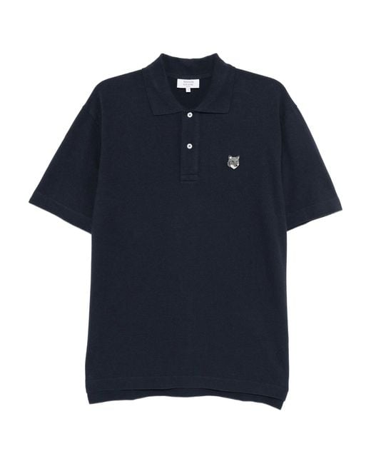 Maison Kitsuné Blue Embroidered Logo Polo Shirt