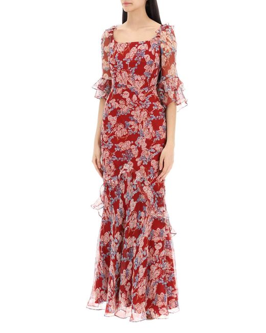 MAXI Vestido Tamara D en seda floral Saloni de color Red