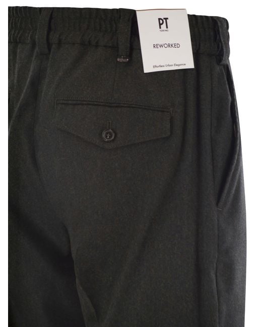 PT Torino Gray The Rebel Wool And Cashmere Trousers for men