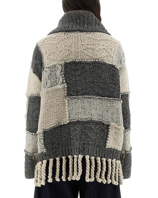 Ganni Gray Patchwork Jersey With Bangs