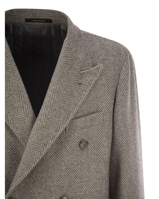 Tagliatore Gray Herringbone Coat for men