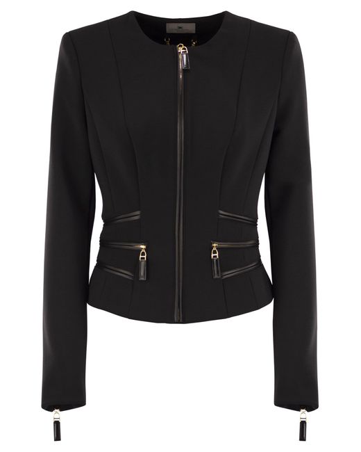 Elisabetta Franchi Black Double Crepe Jacket With Zip Details