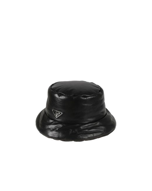 Sombrero de logo de cuero Prada de color Black