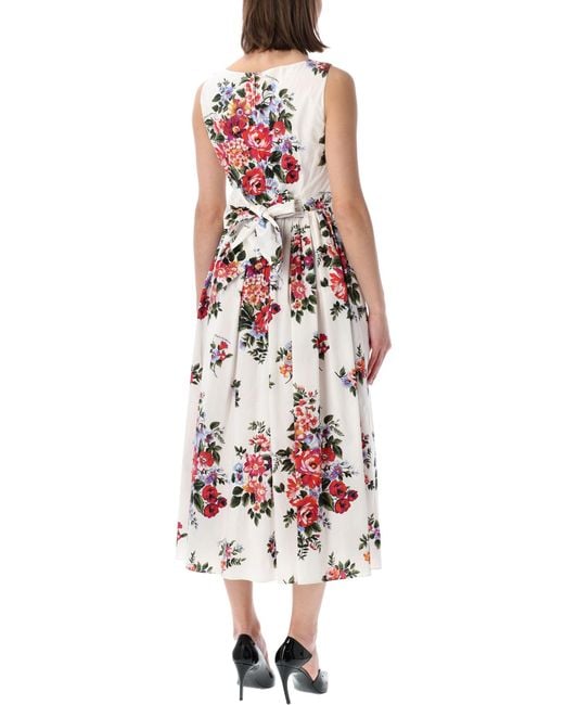 Dolce & Gabbana White Floral Cotton Sleeveless Dress