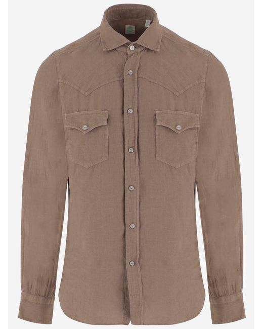 Finamore 1925 Brown Linen Shirt for men