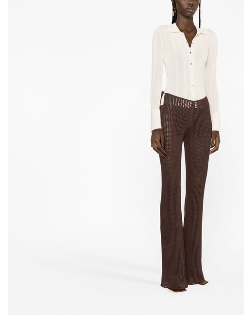ANDREADAMO Brown Waffle-Knit Cut-Out Flared Trousers