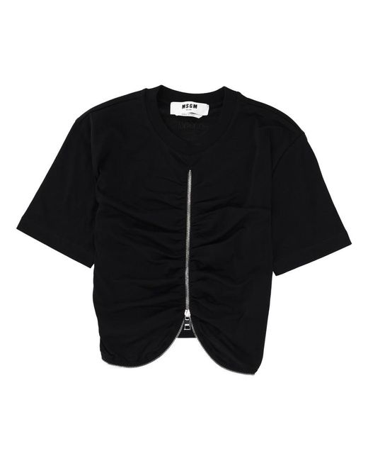 MSGM Black Solid Crew Neck T-Shirt