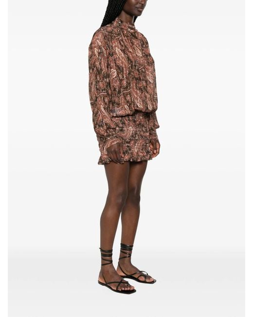 ANDAMANE Brown Rania Smocked Shirt Mini Dress
