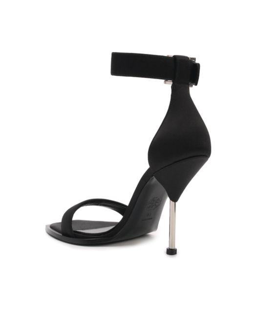 Alexander McQueen Black Silk Satin Heel Sandals