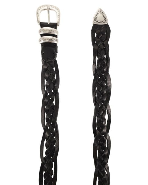 Alberto Luti Black Braided Leather Belt for men