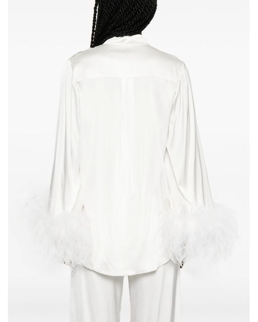 Oseree White Bridal Satin Shirt Plumage