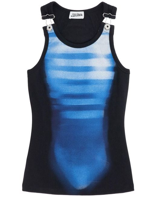 Jean Paul Gaultier Mouwloos Blauw Katoen Gestreepte Top Le Man Met Brede Halslijn in het Blue voor heren