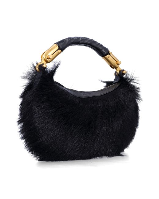 Balmain Blue Genuine Fur Handbag With Leather Handle