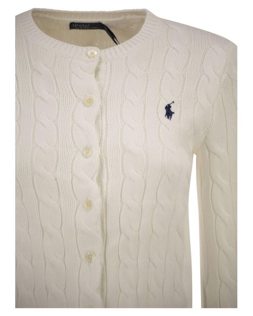 Polo Ralph Lauren White Cable Knit Cotton Crew Neck Cardigan