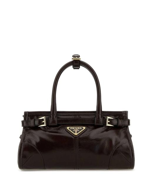Prada Black Dark Brown Leather Mini Bonnie Handbag