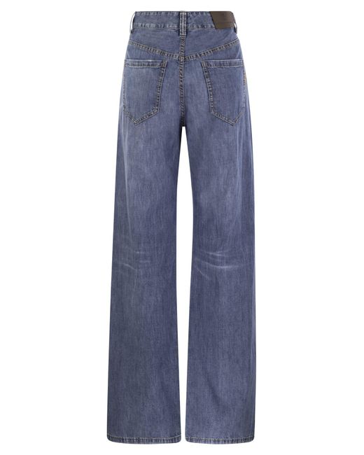 Sciolte cinque pantaloni tascabili in denim chiaro di Brunello Cucinelli in Blue