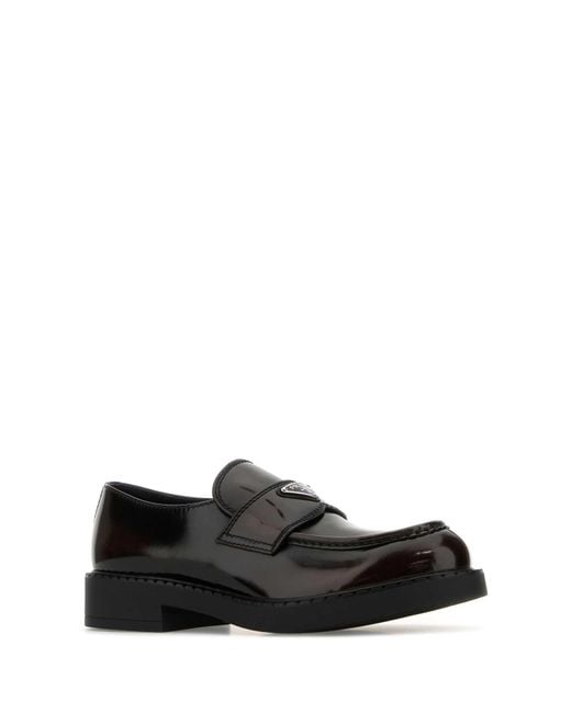 Prada Black Dark Leather Chocolate Loafers for men