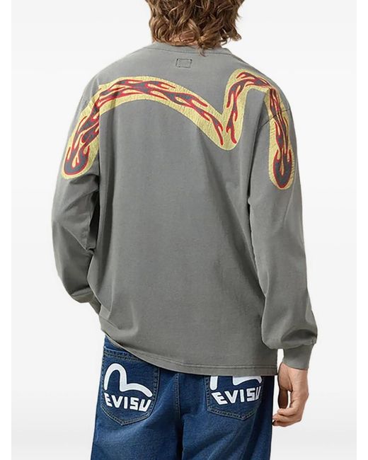 Evisu Gray Ej Fire Daicock Ls Tee