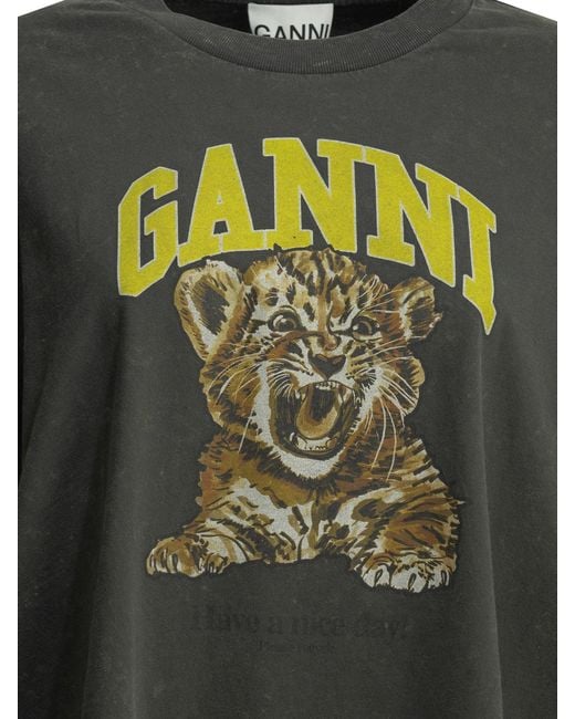 Ganni Gray "Tiger" Crewneck T-Shirt