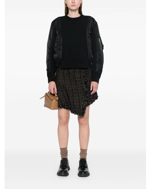 Sacai Black Tweed Wool Mini Skirt