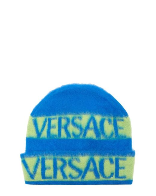 Versace Blue Beanie Logo Stripes