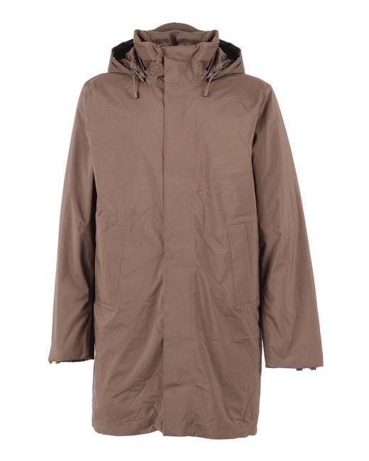 K-Way Brown Mid-Length Padded Jacket With Adjustable Hood And Concealed Closure
