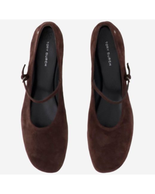 Tory Burch Brown Suede Leather Mary Jane Ballerinas