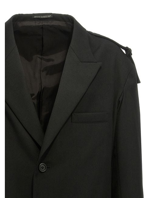 Yohji Yamamoto Black Single-Breasted Blazer With Strap Detail for men