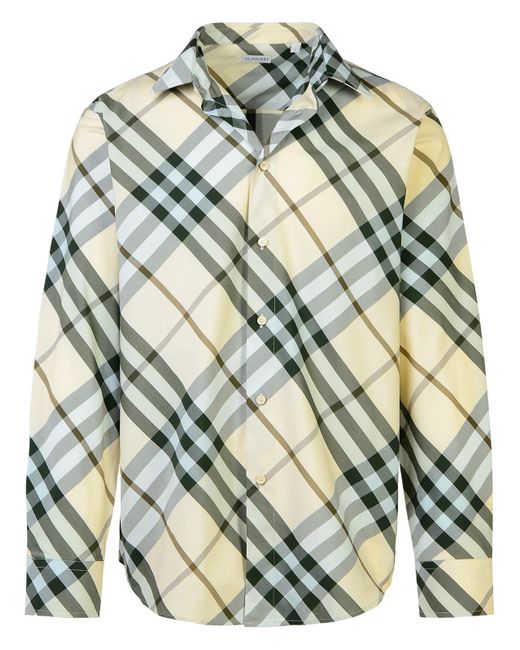 Burberry Check Alabaster Cotton Shirt in White for Men Lyst