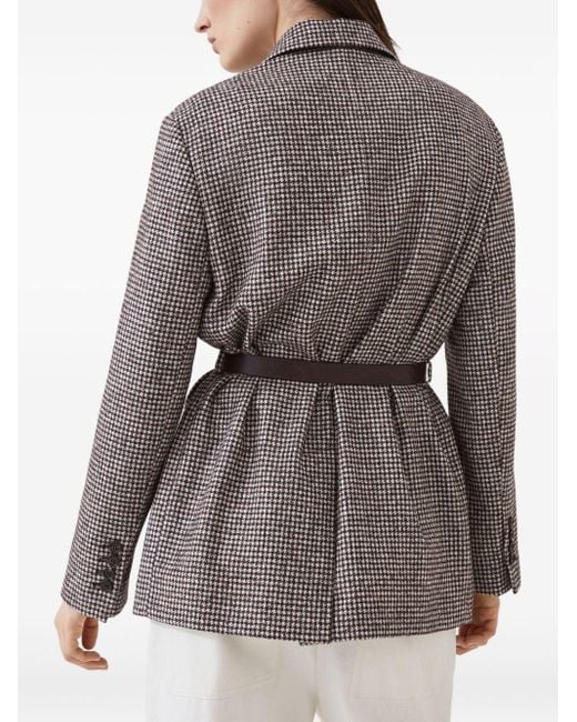 Brunello Cucinelli Brown Belted Blazer With Houndstooth Pattern