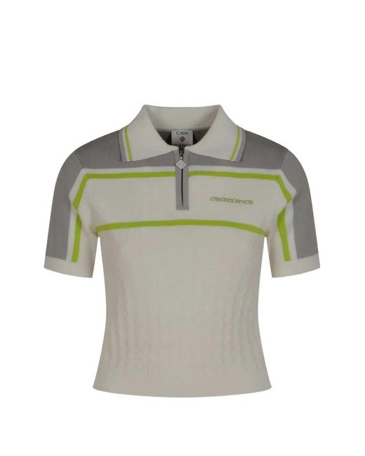 Casablanca Gray Striped Zip-Up Polo Shirt