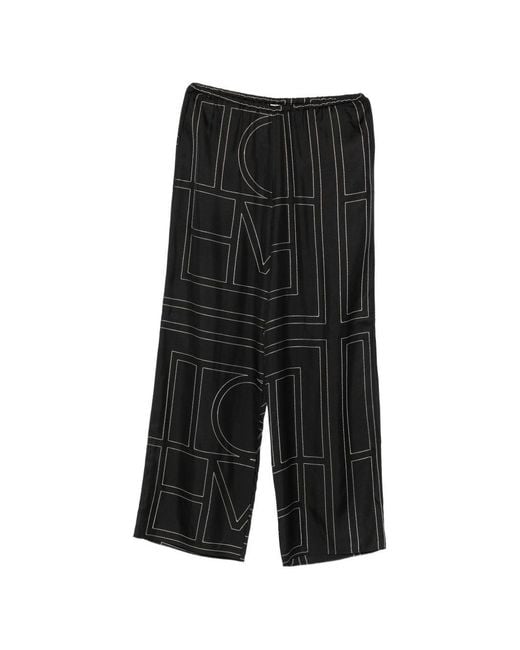 Totême Black Monogram Silk Pajama Trousers