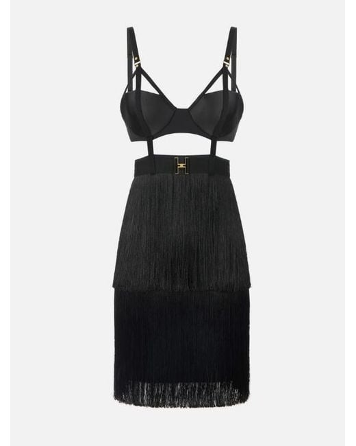 Elisabetta Franchi Black Mini Dress With Fringes