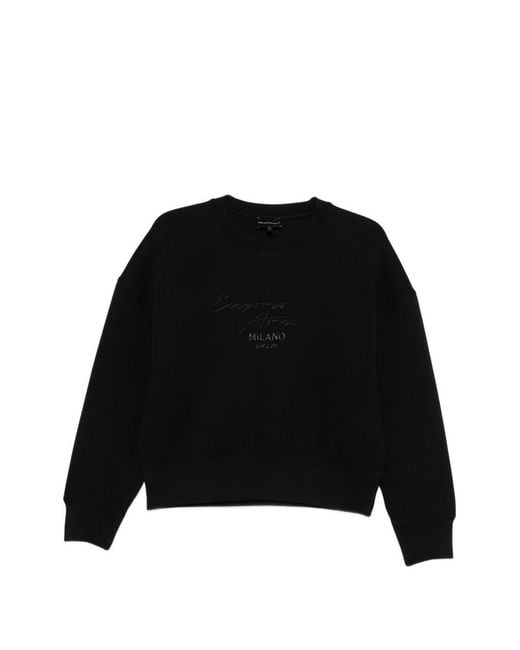 Emporio Armani Black Cotton Crewneck Sweatshirt