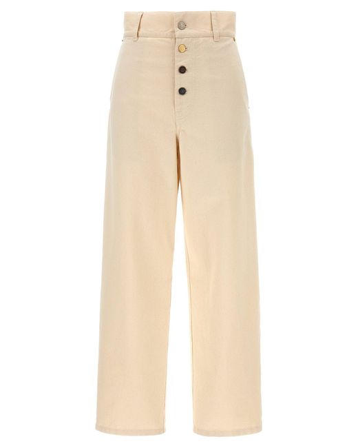 Moschino Natural Ankle-Length Cotton Gabardine Trousers With High W