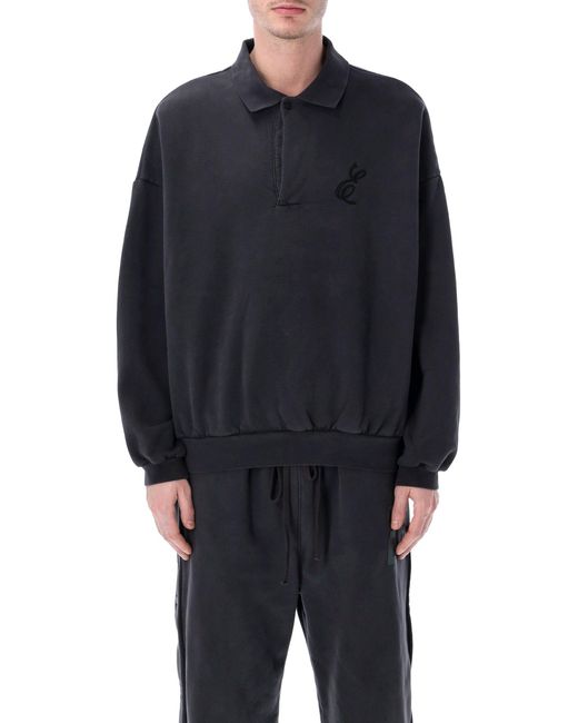 Essentials x Fear Of God Blue Embroidered Classic Polo Sweatshirt for men