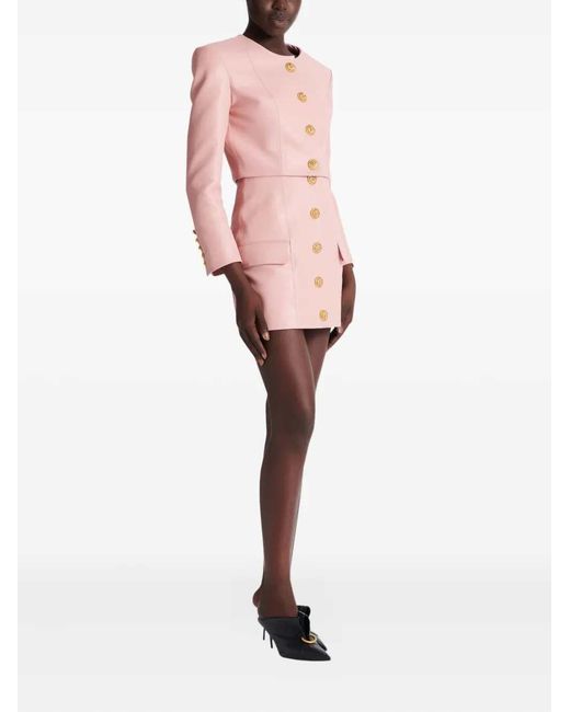 Balmain Lamsleren Jas Met Knopen in het Pink