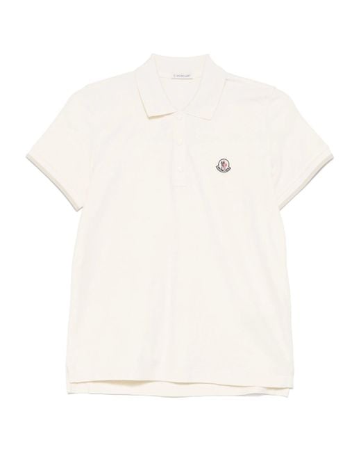 Moncler White Logo Patch Polo Shirt