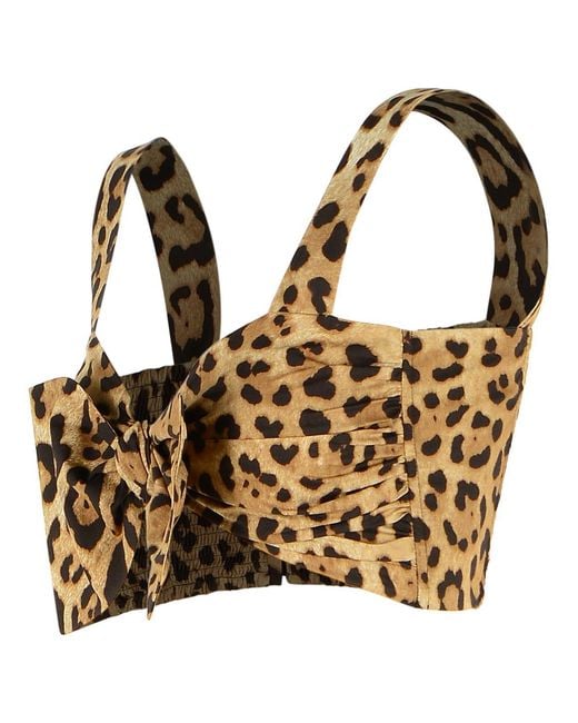 Dolce & Gabbana Metallic Leopard Print Cotton Bustier