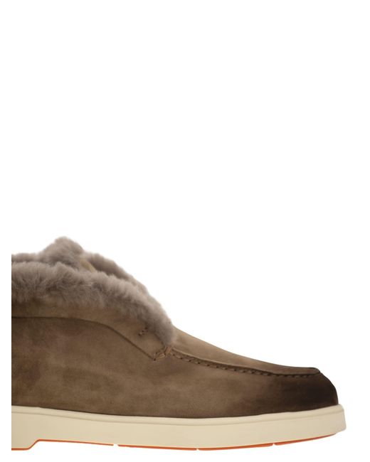 Santoni Brown Suede And Fur Desert Boot
