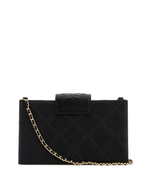 Tory Burch Black E Fleming Leder Brieftasche auf der Kette