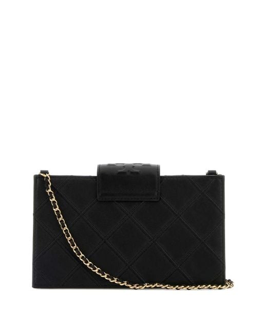 Tory Burch Black Fleming Leather Wallet On Chain