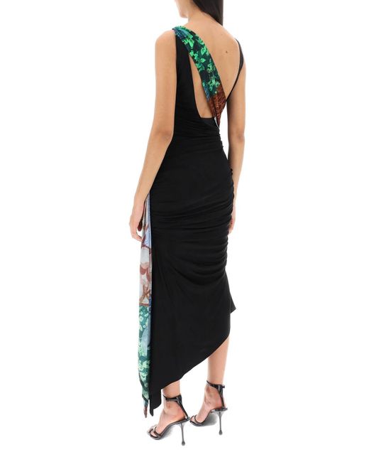 MARINE SERRE Black Kleid in drapiertem Trikot mit kontrastierender Flügel